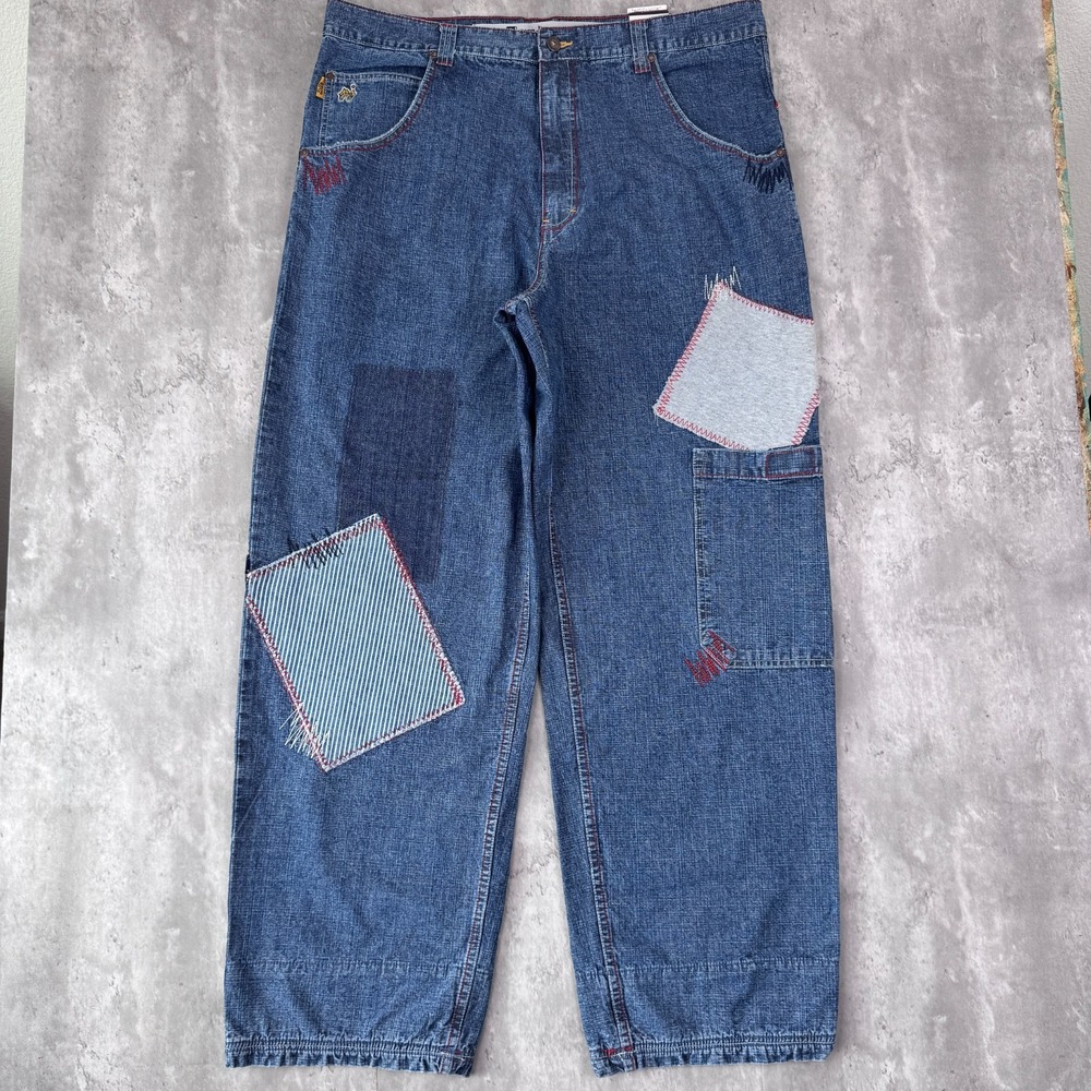 Vintage Paco Jeans Mens 40x33 Blue Patchwork Baggy Wide Leg Skate Y2K NWT
